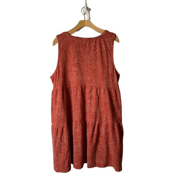 Frye Faded Bandana Red Tiered Cotton Jersey Knit Dress w/ Pockets Plus Size XXL - Picture 7 of 12